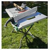 Hitachi C10RA3 15-amp 10-inch Benchtop Table Saw with Stand. Tablesaw unit (not including legs): 23"L x 33"W x 11.5"H. Foldable legs dimensions: approx. 2