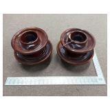 2 jumbo porcelain/ceramic insulators, brown
