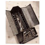 Walden-Worcester Combination Socket Wrench Set #12 (1918-1920) in Galvanized Hip Roof Toolbox (largest pressed-steel set sold at the time)
