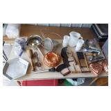 General Kitchen, including Coca-Cola clock & bottle opener, Kool-Aid promotional pitcher & cups set, lidded pot, barware, casserole dish, bowls, utensils of all types & sizes, aluminum kettle, and mor