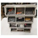 2 small parts Bin organizers with contents, dimensions for both 18.5"H x 14"W x 5"D(ext)