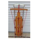 Vintage Flexible Flyer model F055 wood & metal rail SLED, Christmas Decoration Winter Decor. Model# stamped on underside, Wood construction with metal rails. Dimensions: 54.5"L x 6"H x 13.5"W, Steerin
