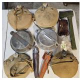 Military and Boy Scout items, canteens, collectibles, rifle barrel brush
