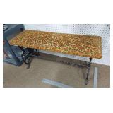 Wrought Iron Bench with Chenille Floral Seat 36"L x 17"H x 12.5"D