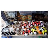 Japanese style collectibles, ceramic, hand-painted kabuki theater masks (paper mache), black lacquer photo albums (never used, pages intact), saki bottle (decorative), silk panel, bamboo umbrella para