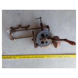 Bench-mount Hand-crank double grindstone sharpener, vintage