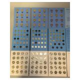 Roosevelt dimes collection starting 1965 Number two book 56 coins, Washington Head Quarter collection starting 1960 Number three book 27 coins, Washington Quarters State collection 1999-2003 Volume 1 