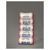 Five rolls ($25/roll) presidential quarters