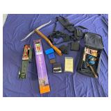 Misc bags, grips, ear muffs, holsters, gun cleaning, Beman arrows, crossbow