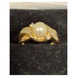 Women’s pearl? and diamond ring size 7 Marked 14K, other marks illegible