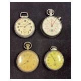 Four pocket watches-Boyproof, Meylan, Aristocrat Railroad Special (no crystal) and E. Ingraham Co