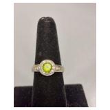 Size 8 peridot? and diamond ring, marked NF 925