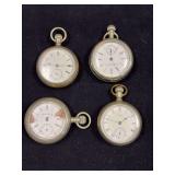 Four pocket watches for parts-Majestic Special, Illinois Watch Co, A.W. Watch Co and American Waltham Watch Co