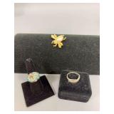 Size 8 sparkling cocktail ring, sz9 Marcocite, Bug pin