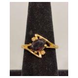 Women’s garnet? and diamond ring size 7.75 Marked G10 Lind 24K HGE