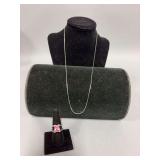 Size 8.5 pink stone ring marked LS, 18” necklace marked Korea