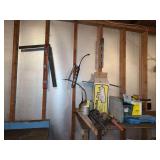 Pipe wrenches, sockets, levels, square, grease gun and more