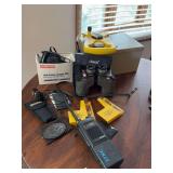 Binoculars, handheld radio, lock box, tape measure etc...