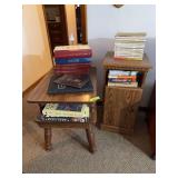 End table, single door stand and various books