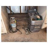 Plumbers B tank and burner, floor jack and rolling tool caddy