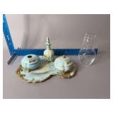 Hand painted dresser set by Marie Gordon and Princess House bedside night set