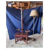 Halltree, brass floor lamp, ash tray stand, plant stand