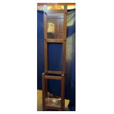 Quarter sawn oak umbrella stand hall tree, one hook is broken, 11D x 16L x 76H