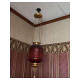 Hanging sanctuary lamp w cranberry shade