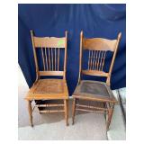 2 pressed back oak chairs