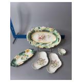 Several pieces hand painted china