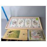 33x16 framed Two Century Calendar, 9x18 1915 FH Howard General Merchandise calendar and Spring 1928 Frederick Herschner art Needlework catalog