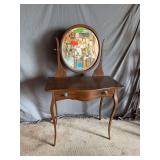 Bow front dressing table w/ round mirror 18D x 32L x 52H
