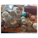 All sizes Ball clear glass canning jars, funnel, jar lifters, etc