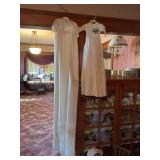 Rubber head doll w sleep eyes, vintage clothing and doll chairs, very nice christening gown