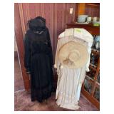 Dress form, metal dress stand and clothing Black dress is in poor shape