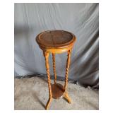 40" tall oak plant stand twisted spiral columns 3 legged 13" round