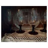 Wheel etched stemware w red stems, clear glass pieces