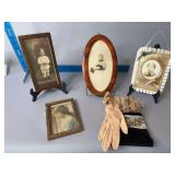 Vintage photos, gloves, wall decor