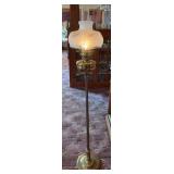 Aladdin Lincoln drape electrified floor lamp with frosted hand painted shade, Aladdin wick raiser and chimney