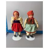 12” tall celluloid dolls w cloth bodies