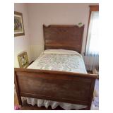 Oak bed frame Headboard is 56x66 Top panel is dried and cracked NO LINENS Matress can go or stay