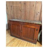 Old store cupboard base with wainscotting doors, 21D x 50L x 32H