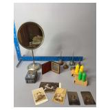 Skelgas S&P shakers, oil cans, Mazda auto lamps and a tin type