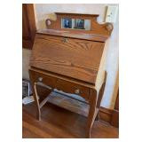 Oak drop front writing desk 14D x 28L x 47H NO CONTENTS