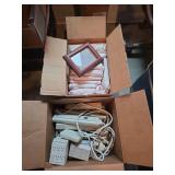 Power strips new in box, picture frames and junk drawer items