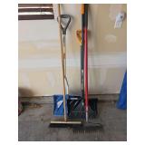 Shovels, rakes and broom