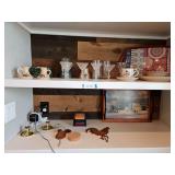 Two Shevles - Candlestick Holders, Coasters,  Cups, Serving Platter, Bowl/Plates (Bring Boxes to Pack)