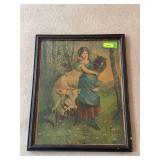 Framed 24x30 girl w cow print