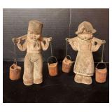 Cast iron Dutch kids w wooden pails Approx 5.5” tall