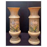 Two hand painted vases approx 12” tall